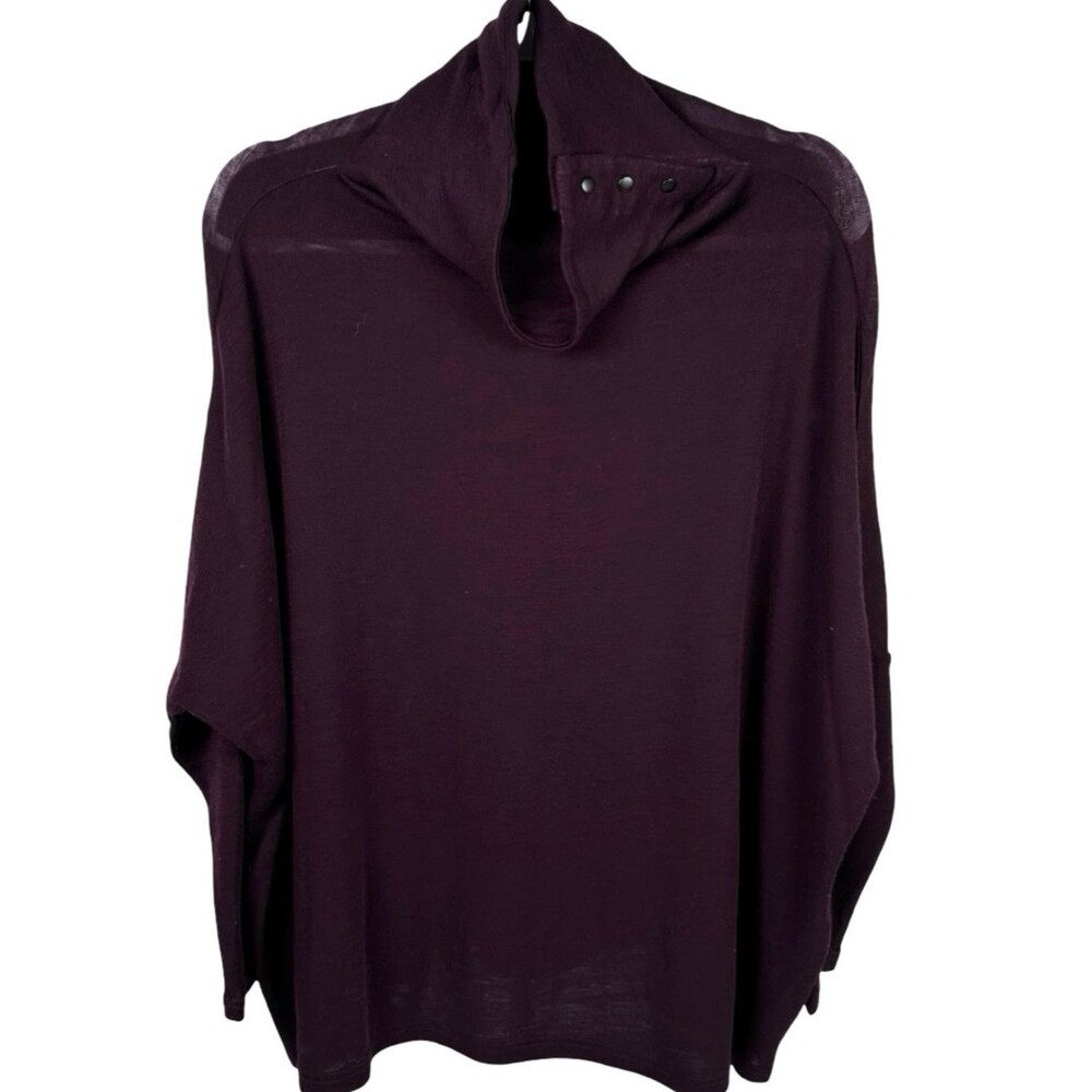 Foil Burgundy Plum Snap Button Turtleneck Merino Wool Knit Sweater Size Small